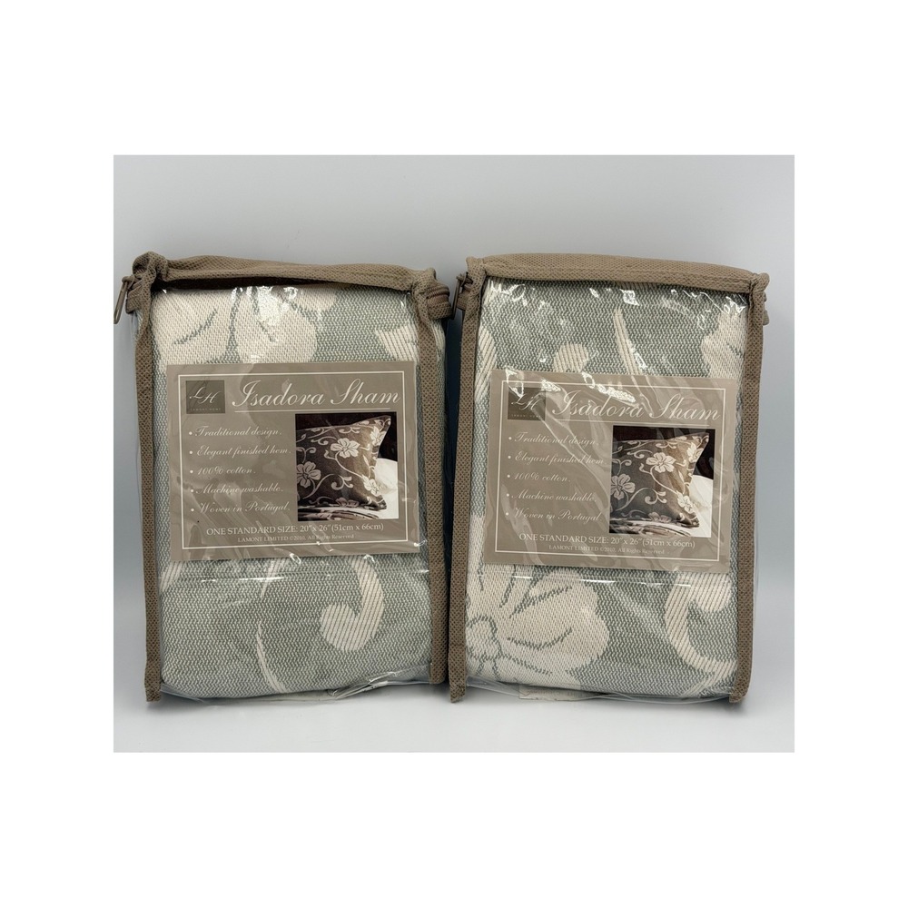Lamont Home Isadora Pillow Shams Set of 2 Standard Sage Floral NEW